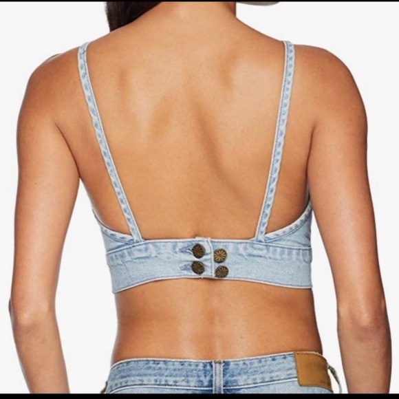 Show Me Your Mumu Fawcett Denim jean Crop Top open back high square neck small - Picture 4 of 10